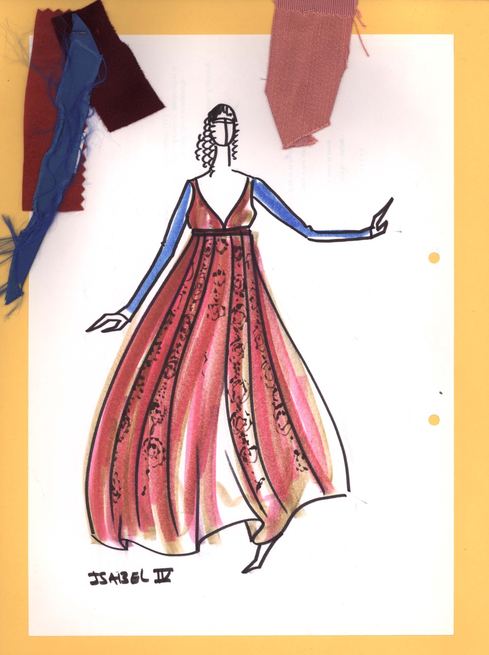 Regina Isabella, figurino per costume di scena, femminile, in stile cinquecentesco (disegno) di Fo, Dario, Carbonell, Miguel (XX)