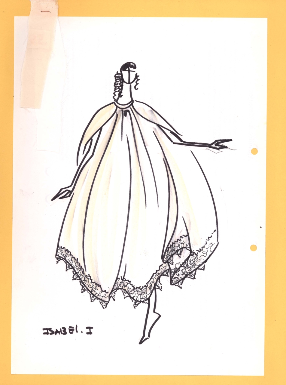 Regina Isabella, figurino per costume di scena, femminile, in stile cinquecentesco (disegno) di Fo, Dario, Carbonell, Miguel (XX)