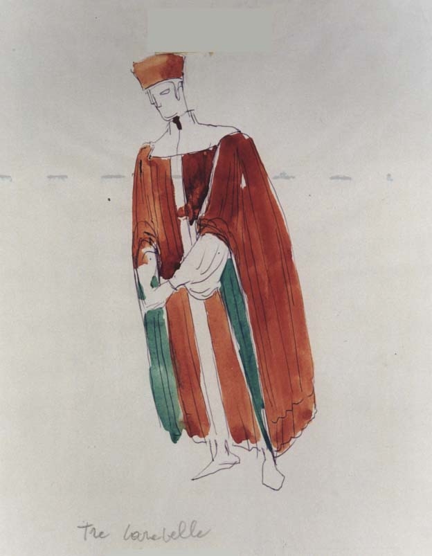 figurino per costume di scena, maschile, in stile cinquecentesco (disegno) di Fo, Dario (XX)