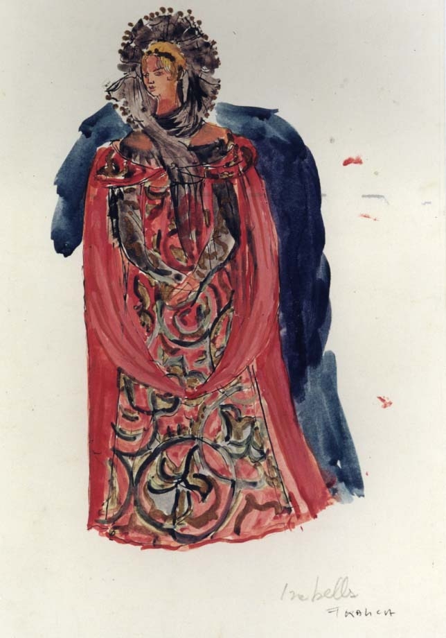 Costume della regina Isabella, figurino per costume si scena, femminile, in stile cinquecentesco (disegno) di Fo, Dario (XX)