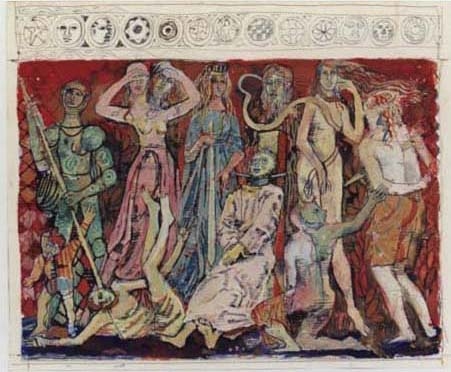 studio di figure per la realizzazione di un arazzo (dipinto - bozzetto) di Fo, Dario (XX)