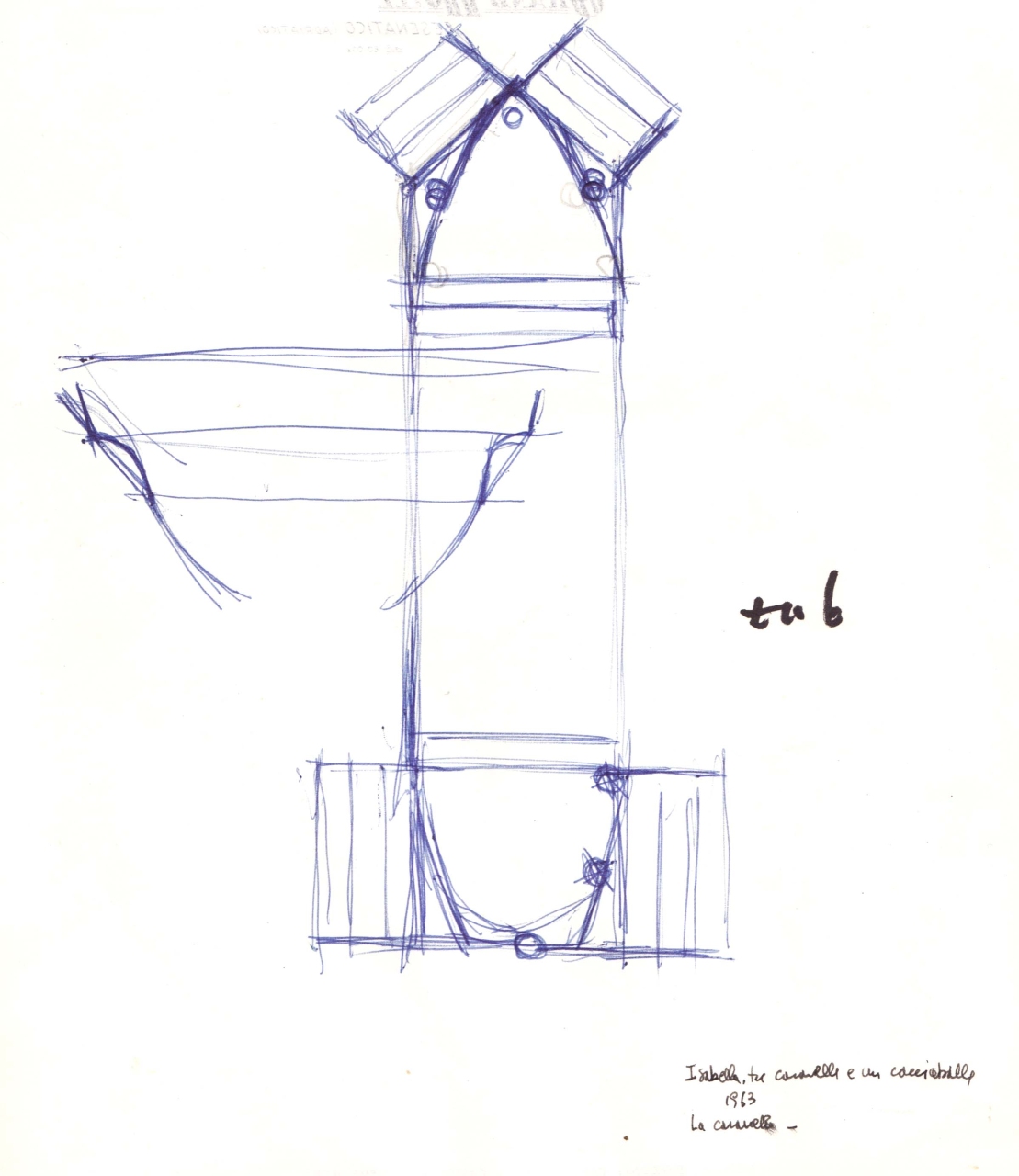 pianta dello scafo di una caravella per scenografia teatrale (disegno per scenografia) di Fo, Dario (XX)