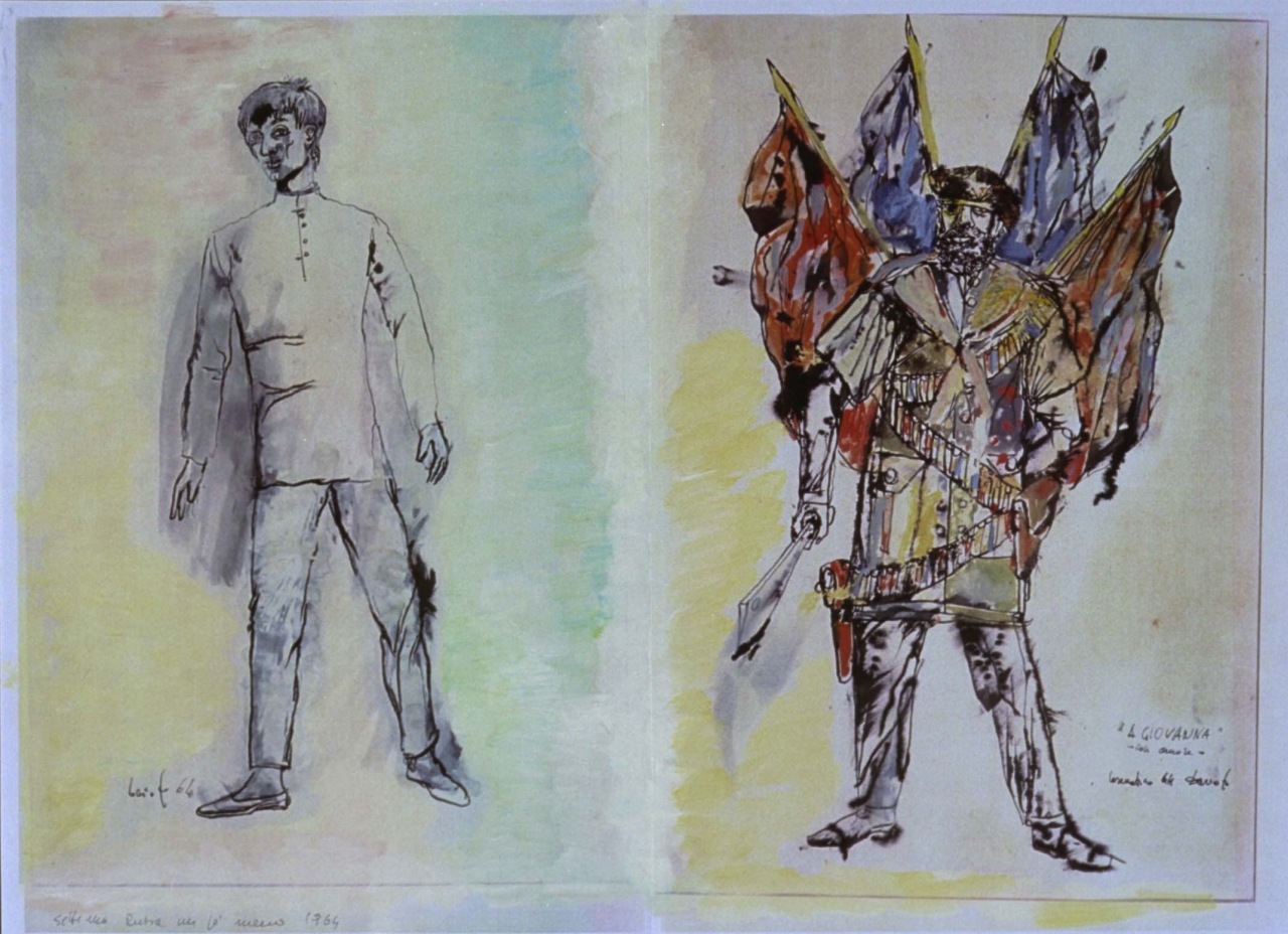 figurini per costumi di scena, maschili (collage) di Fo, Dario (XX)