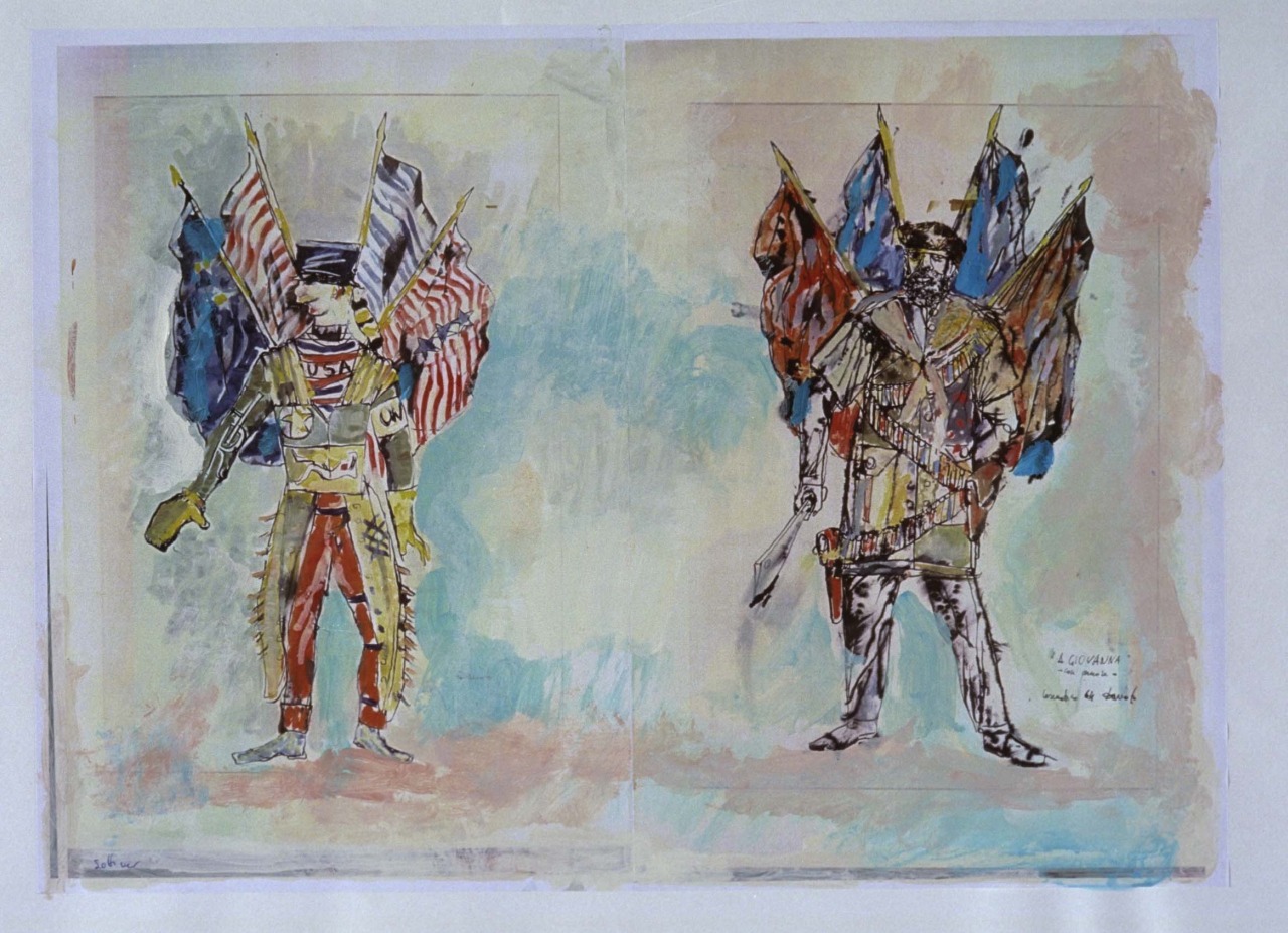 figurini per costumi di scena, maschili (collage) di Fo, Dario (XX)