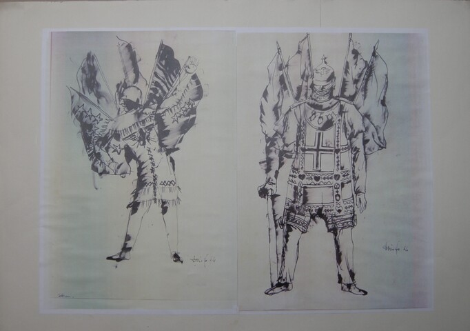 figurini per costumi di scena, maschili (collage) di Fo, Dario (XX)