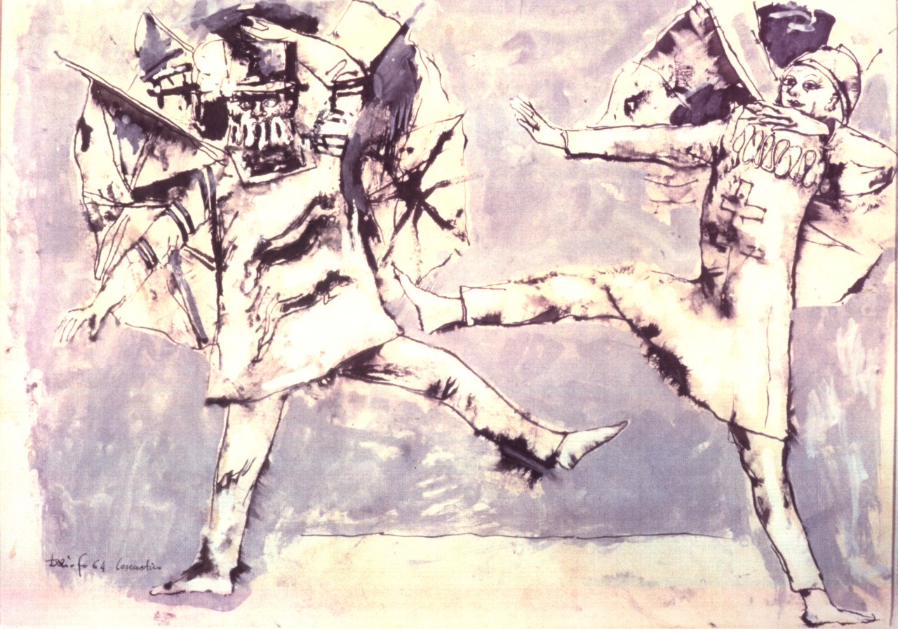 figurini per costumi di scena, maschili (collage) di Fo, Dario (XX)