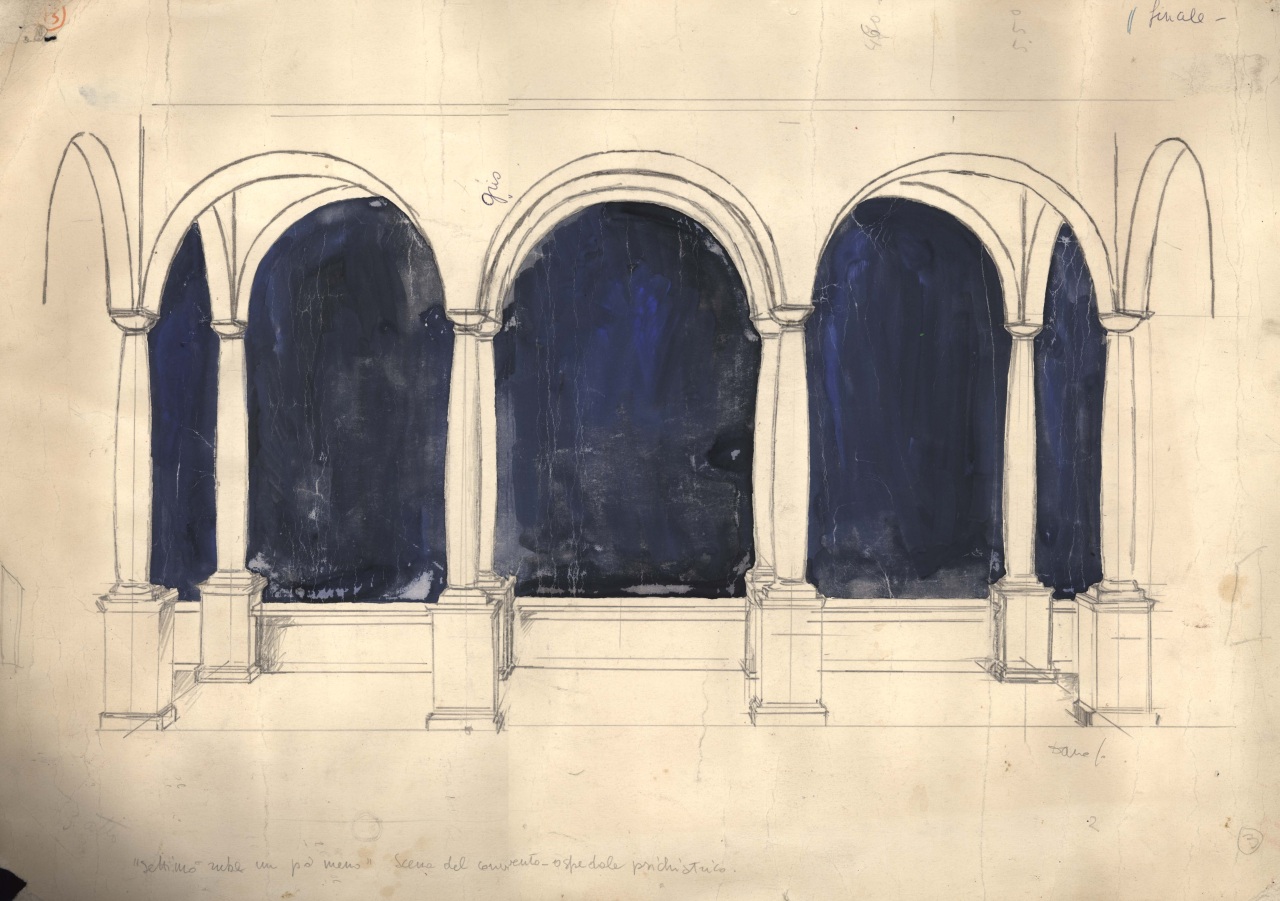 studio per scenografia teatrale (disegno per scenografia) di Fo, Dario (XX)