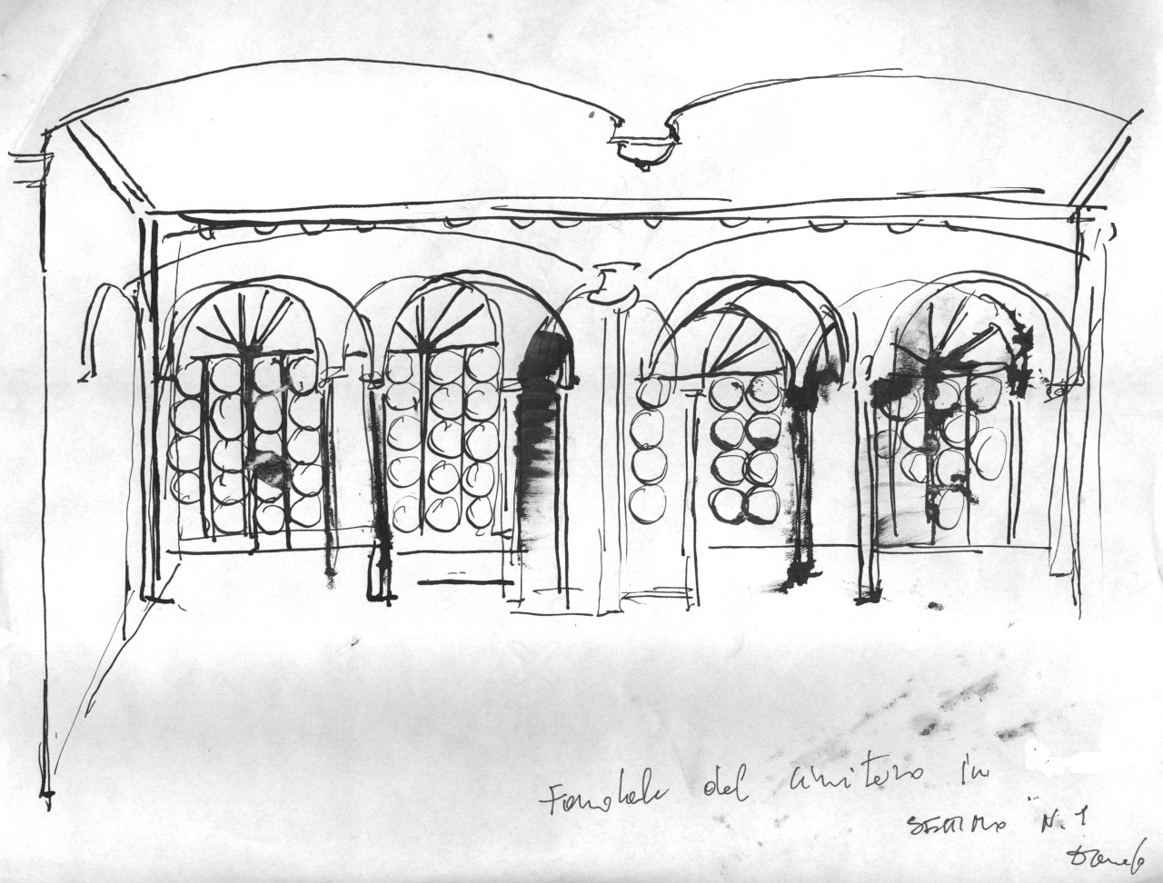 studio per scenografia teatrale: fondale (disegno per scenografia) di Fo, Dario (XX)