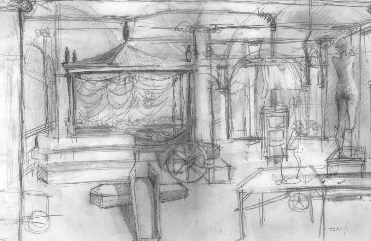 studio per scenografia teatrale (disegno per scenografia) di Fo, Dario (XX)