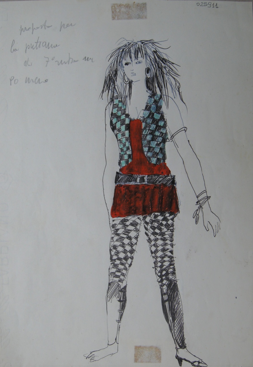 figurino per costume di scena, femminile (disegno) di Fo, Dario (XX)