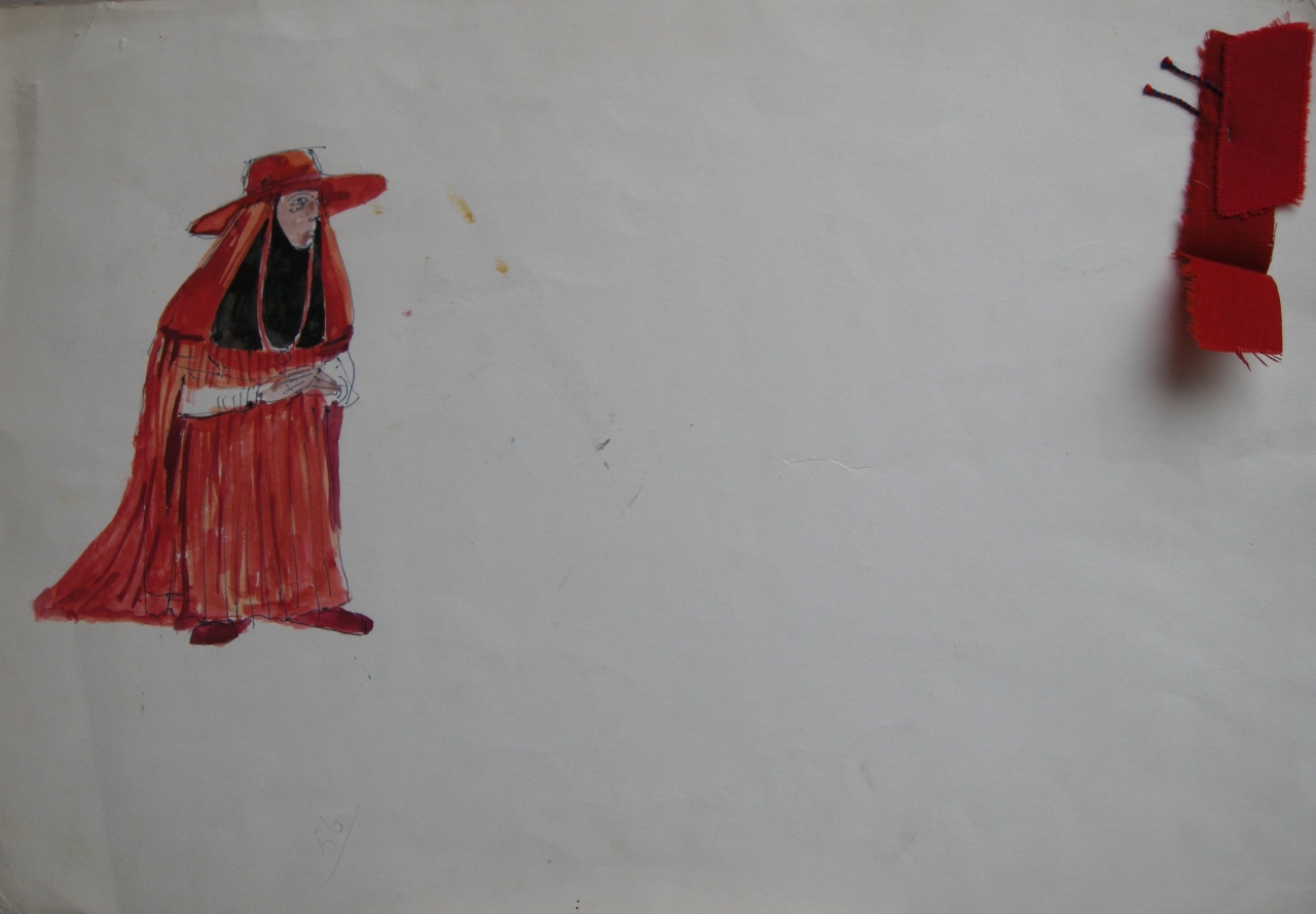 figurino per costume di scena, maschile, in stile alto-medioevo (disegno) di Fo, Dario (XX)