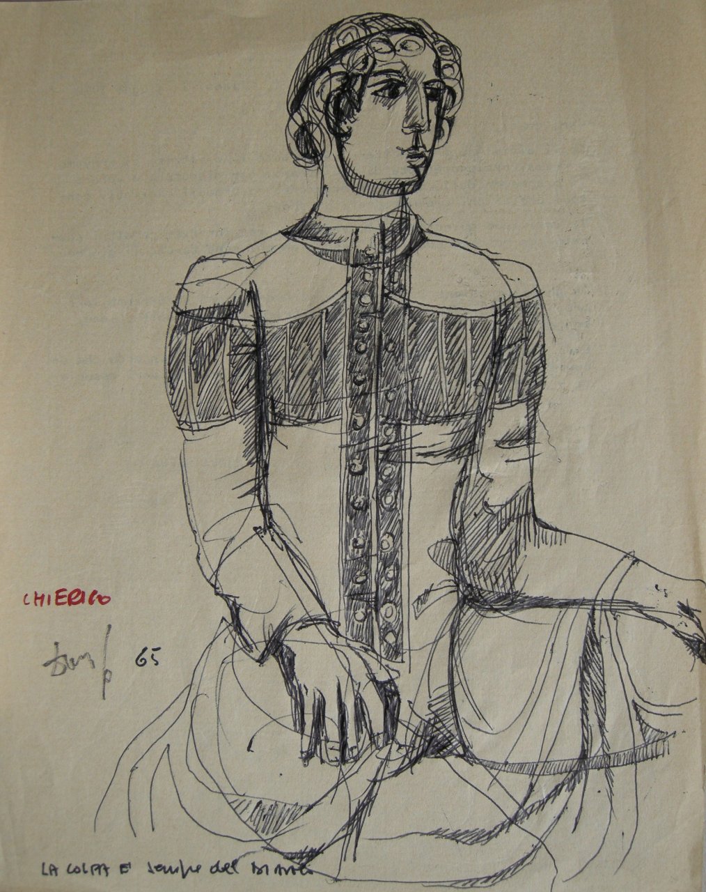figurino per costume di scena, maschile, in stile alto-medioevo (disegno) di Fo, Dario (XX)