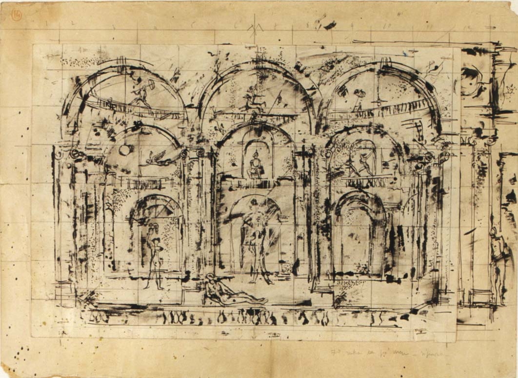 studio per scenografia teatrale: sipario (disegno per scenografia) di Fo, Dario (XX)