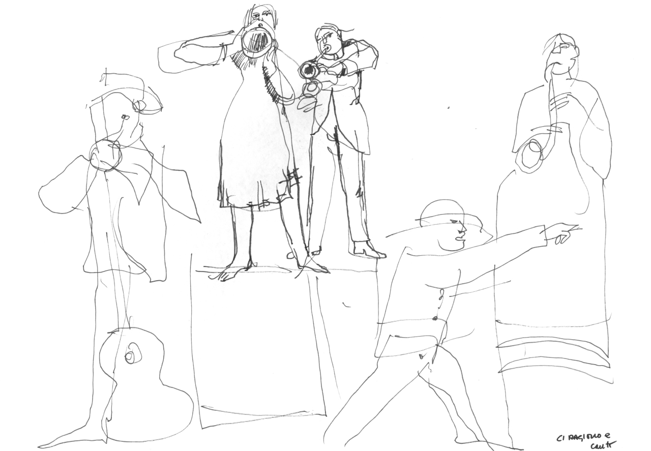 raffigurazione di una scena musicale (disegno) di Fo, Dario (XX)