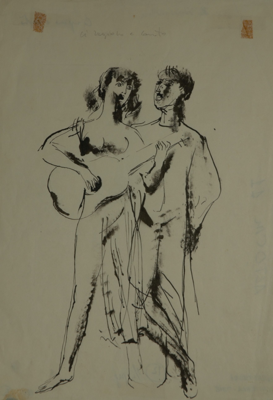 scena di musica e canto (disegno) di Fo, Dario (XX)