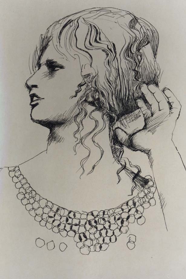 Franca in Maria alla Croce, ritratto, in primo piano, di Franca Rame nel ruolo di Maria alla Croce (disegno) di Fo, Dario (XX)