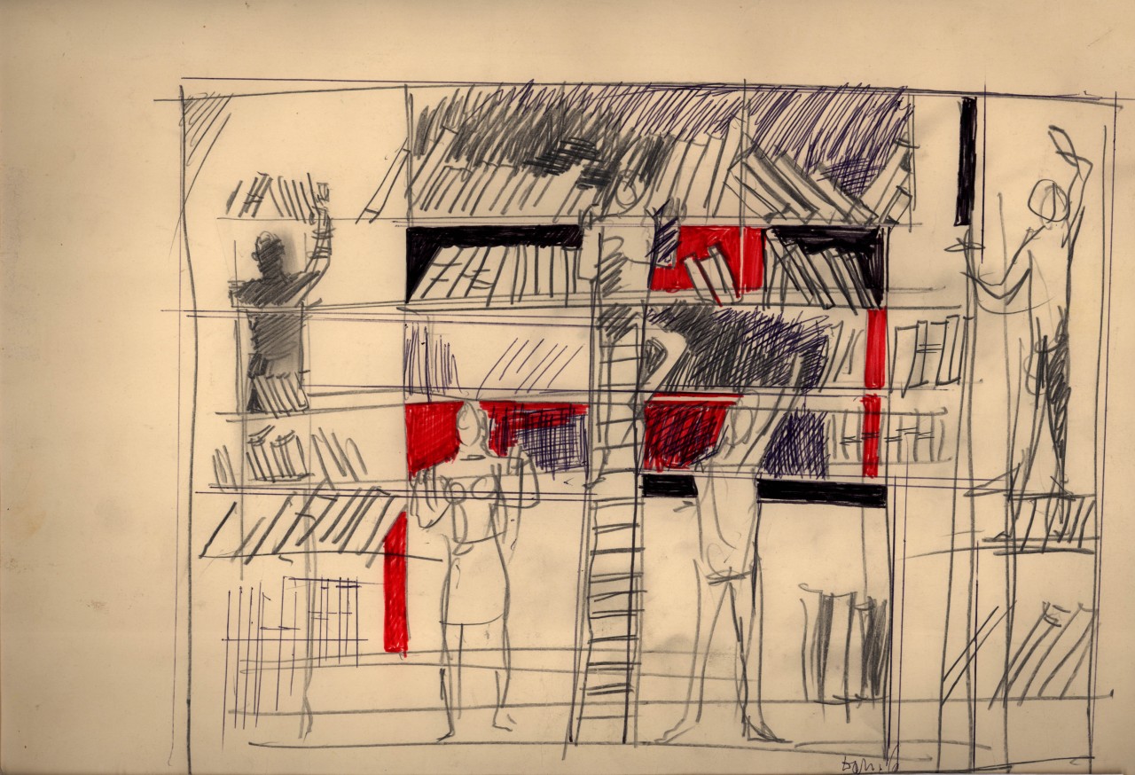 studio per scenografia teatrale (disegno per scenografia) di Fo, Dario (XX)