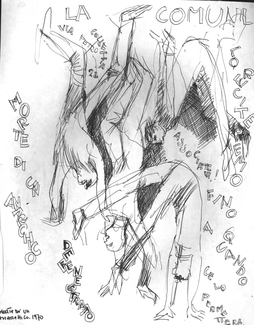 studio di figure maschili durante una caduta, studio per manifesto (disegno) di Fo, Dario (XX)