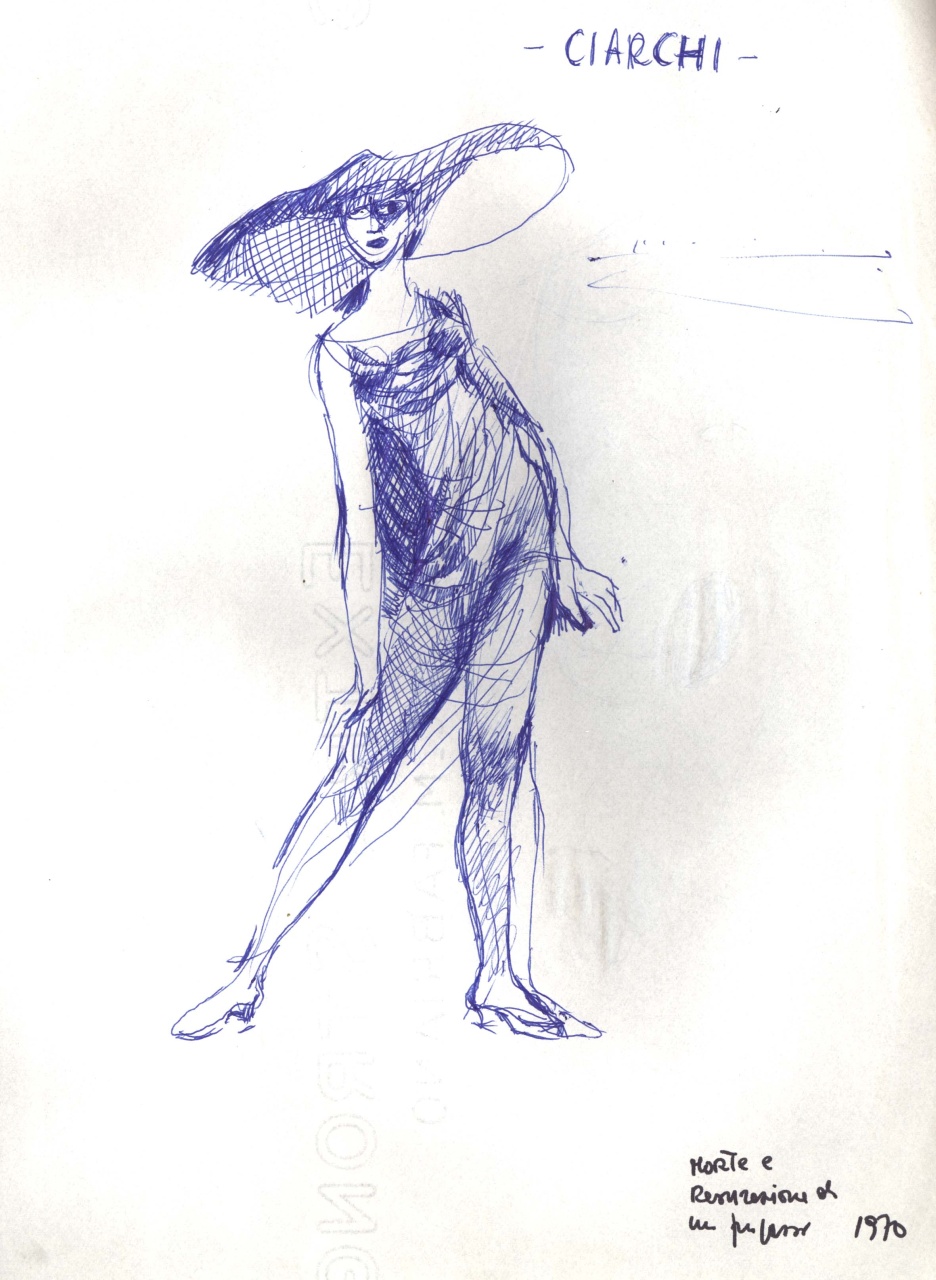 figurino per costume di scena, femminile (disegno) di Fo, Dario (XX)