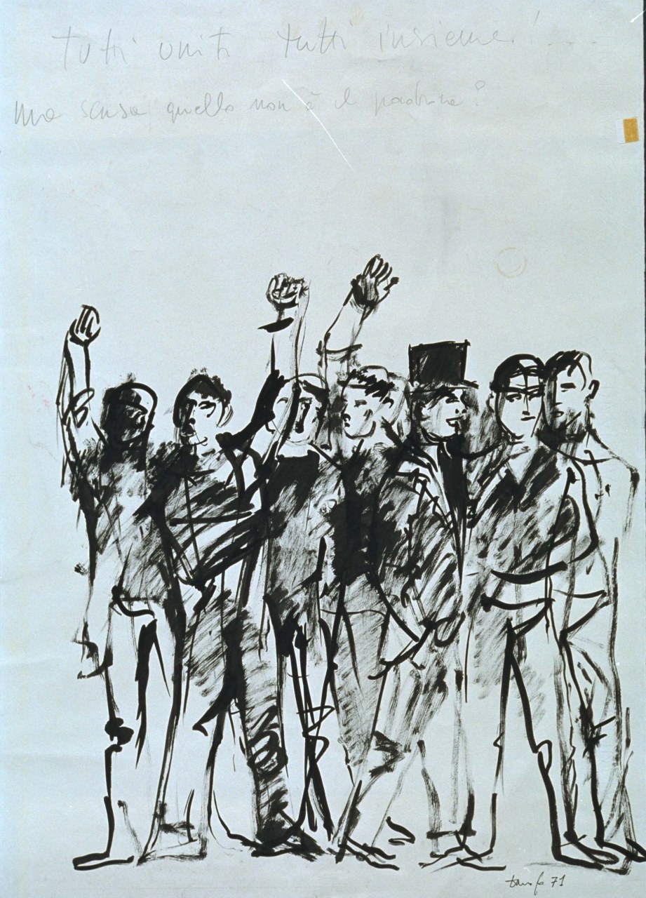 studio per manifesto, gruppo di uomini (disegno) di Fo, Dario (XX)