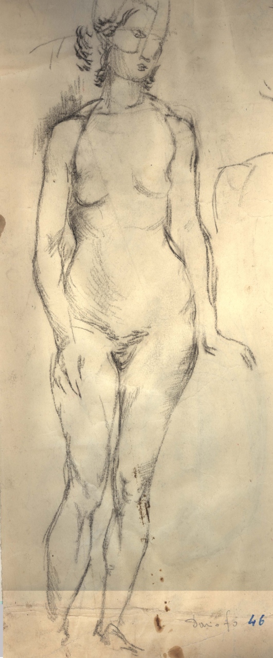 Nudo femminile in piedi, nudo femminile (disegno) di Fo, Dario (XX)
