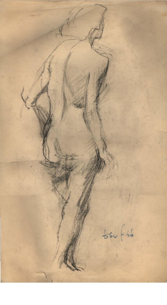 Nudo femminile in piedi, nudo femminile (disegno) di Fo, Dario (XX)