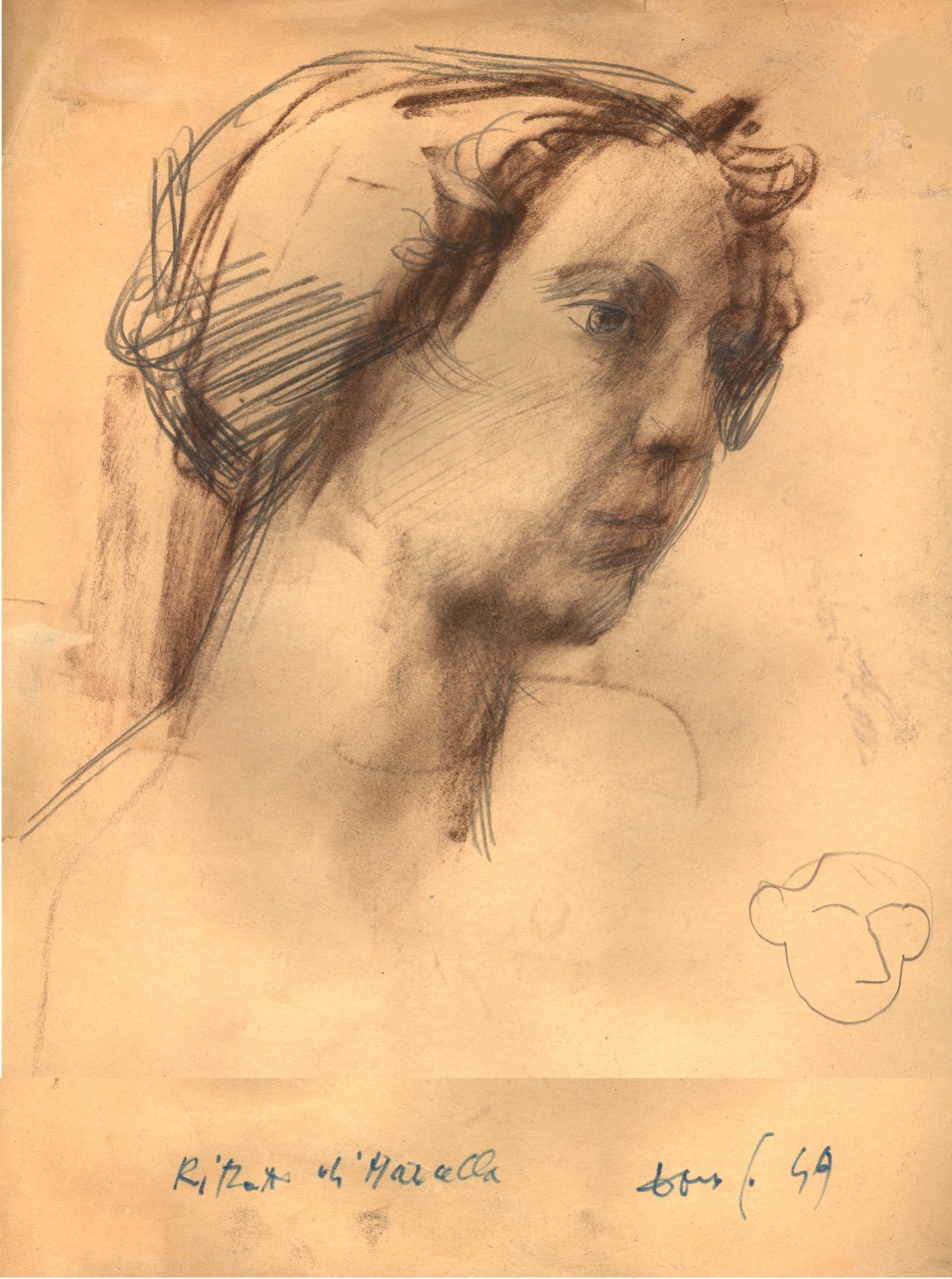 Ritratto di Marcella, ritratto di tre quarti di una figura femminile (disegno) di Fo, Dario (XX)