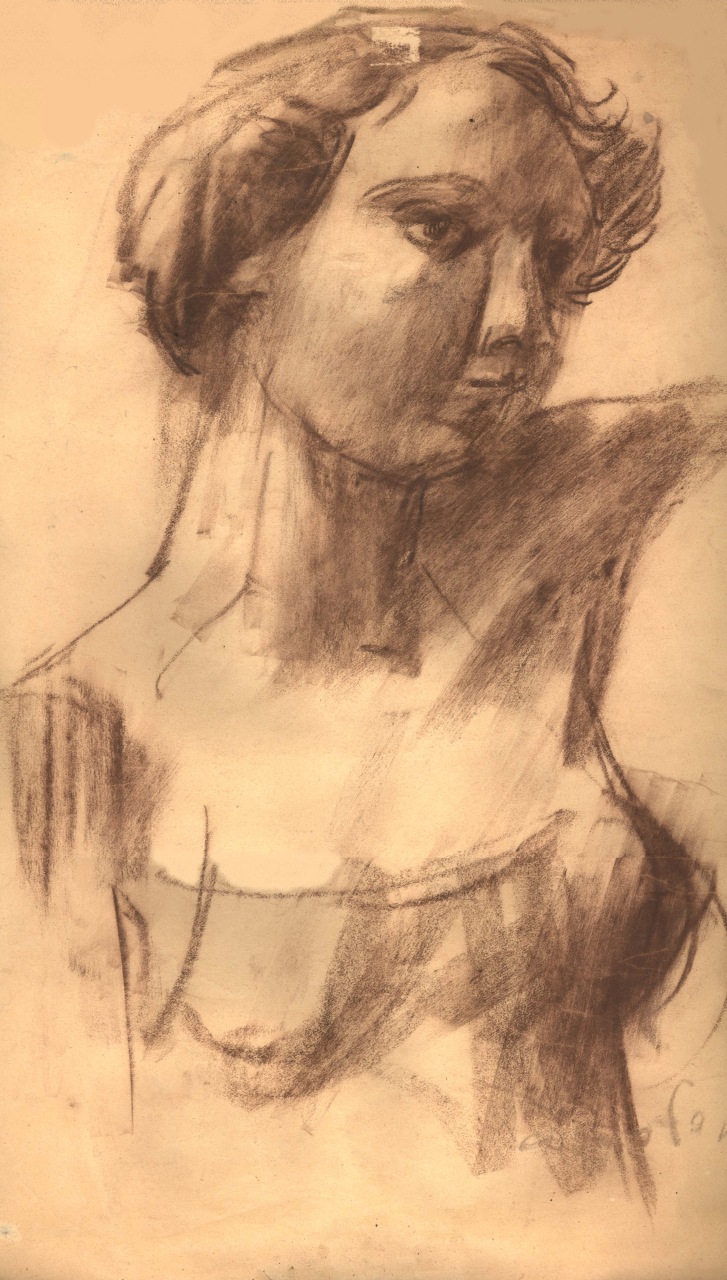 Ritratto di Marcella, ritratto, a mezzo busto, di una figura femminile (disegno) di Fo, Dario (XX)