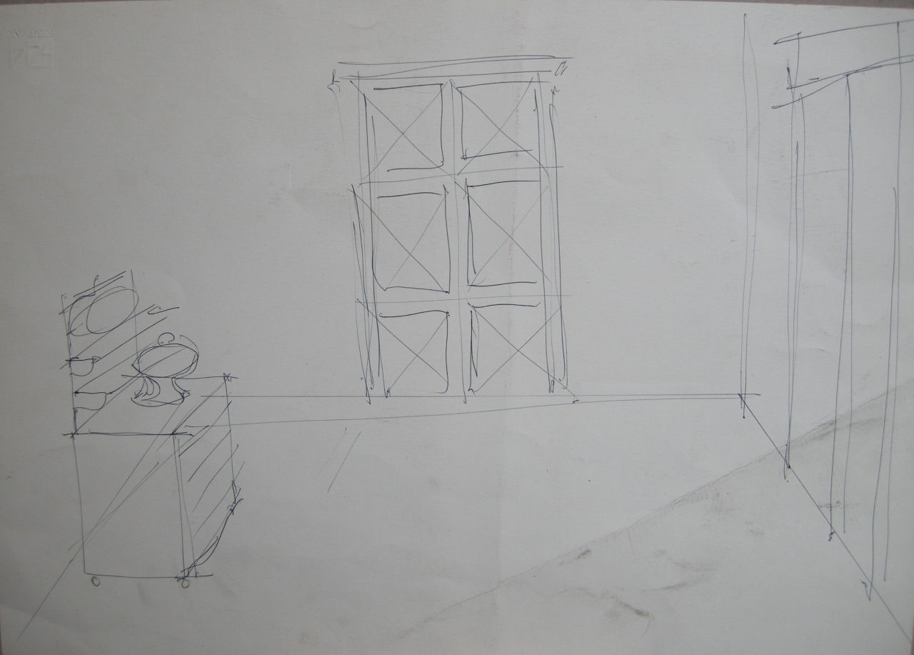 studio per scenografia teatrale (disegno per scenografia) di Fo, Dario (XX)
