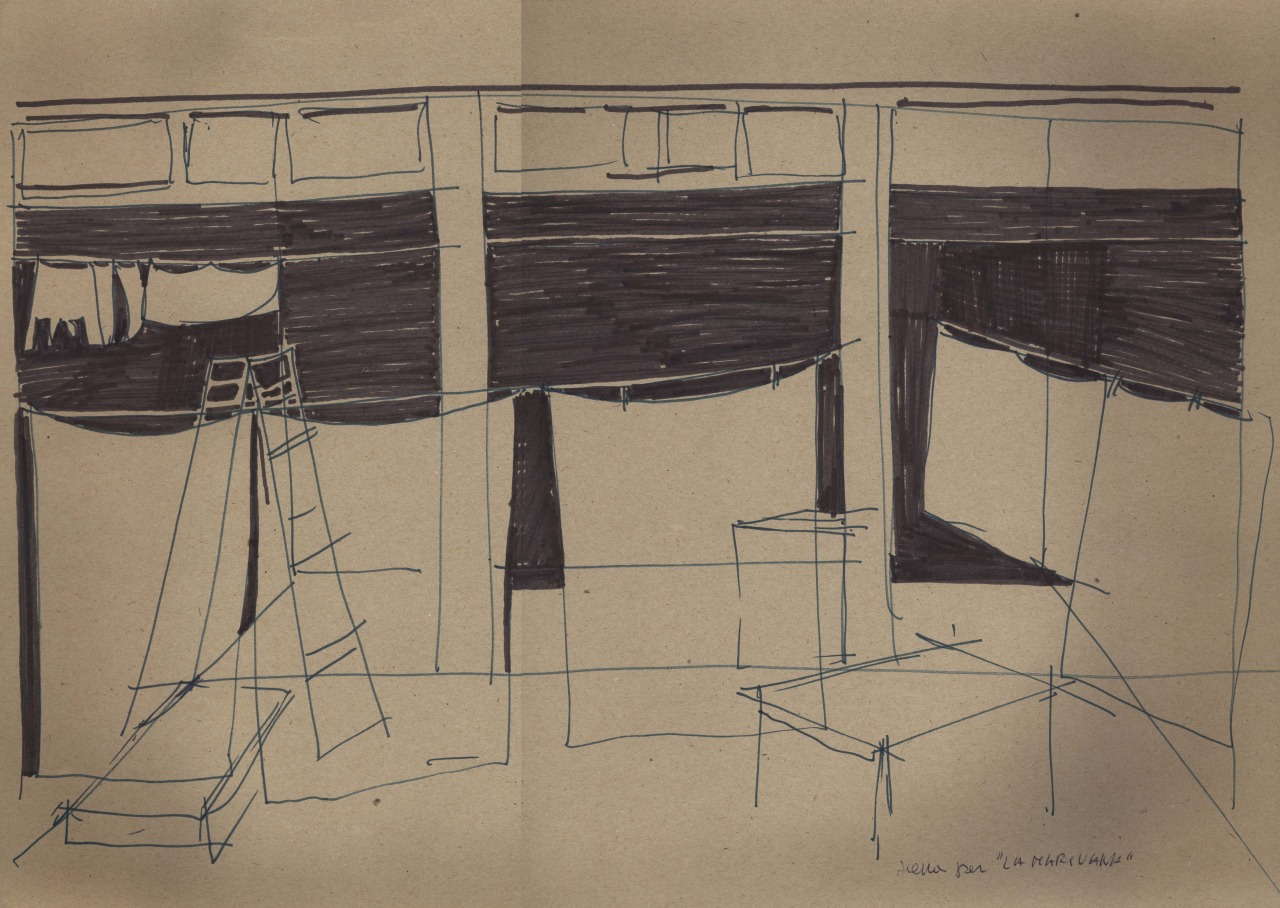 studio per scenografia teatrale (disegno per scenografia) di Fo, Dario (XX)