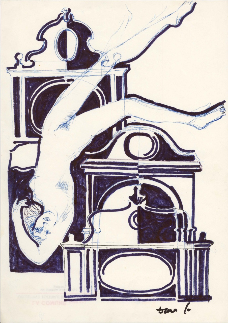 figura femminile capovolta su un letto (disegno) di Fo, Dario (XX)