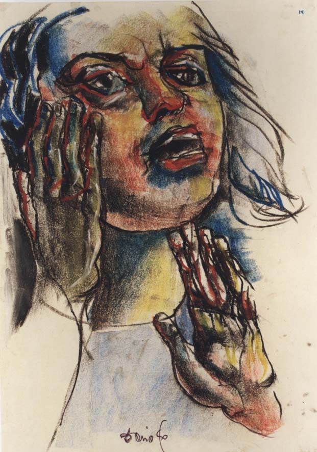 Medea, ritratto, in primo piano, di una donna (disegno) di Fo, Dario (XX)