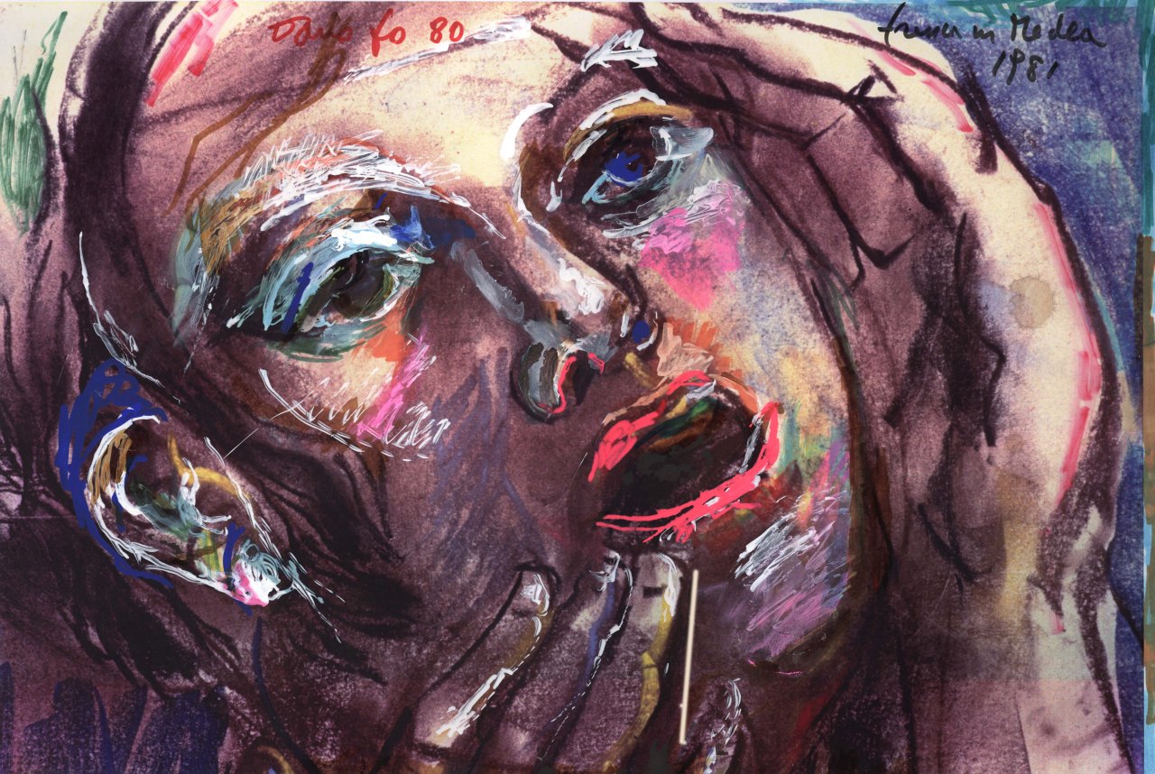 Franca in Medea, ritratto, in primo piano, di donna (disegno) di Fo, Dario (XX)