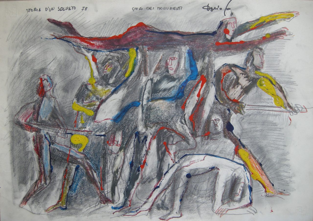 Gioco dei monumenti, studio di figure per azione scenica (disegno) di Fo, Dario (XX)