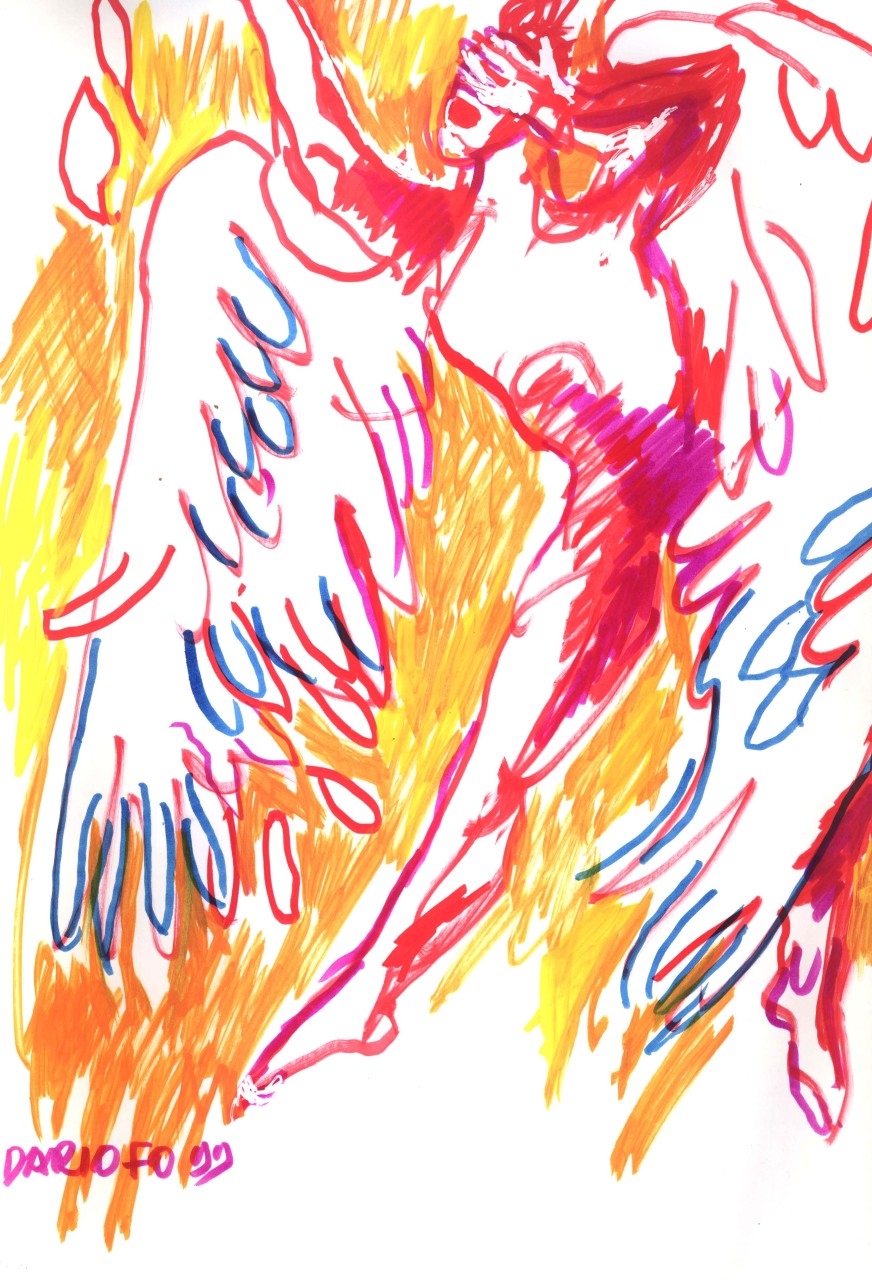 Icaro, studio di figura per azione narrativa (disegno) di Fo, Dario (XX)