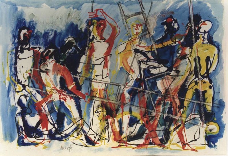 studio di figure per azione scenica (dipinto) di Fo, Dario (XX)
