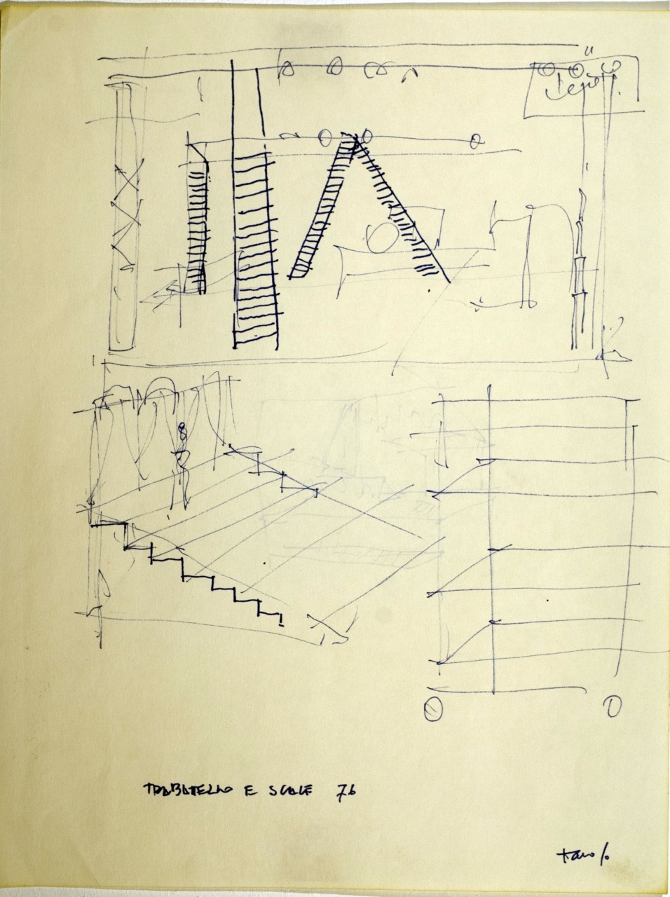 schizzo per lo studio di attrezzature teatrali (disegno) di Fo, Dario (XX)