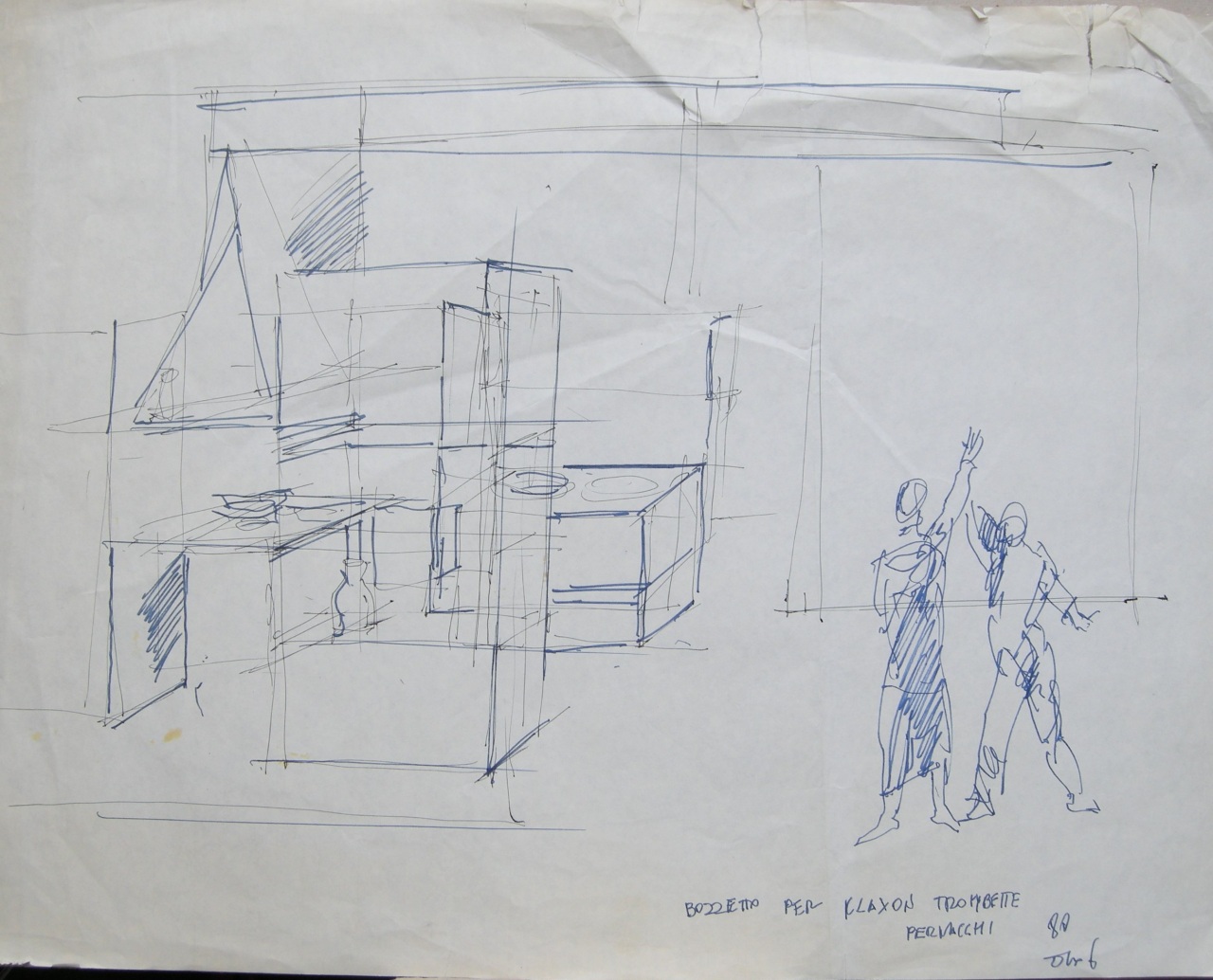 studio per scenografia teatrale (disegno per scenografia) di Fo, Dario (XX)