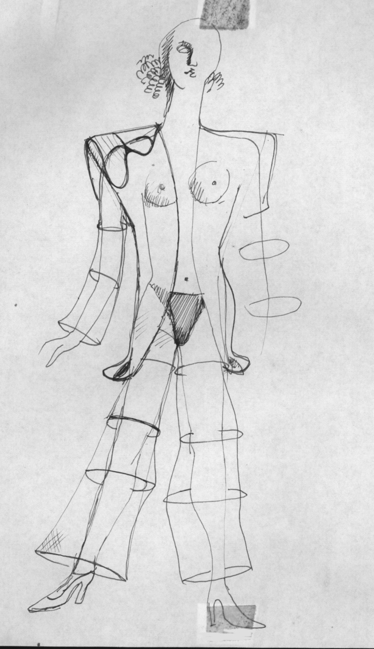 figurino per costume di scena, femminile (disegno) di Fo, Dario (XX)