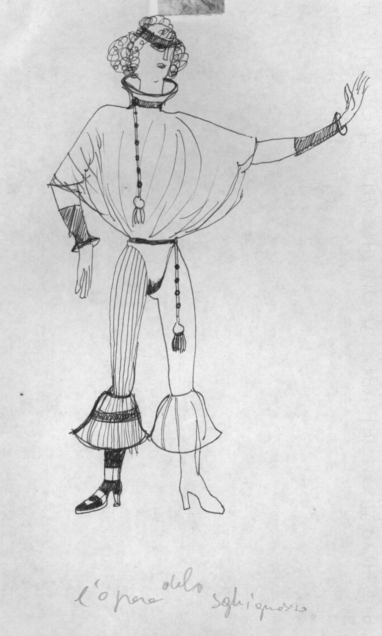 figurino per costume di scena, femminile (disegno) di Fo, Dario (XX)