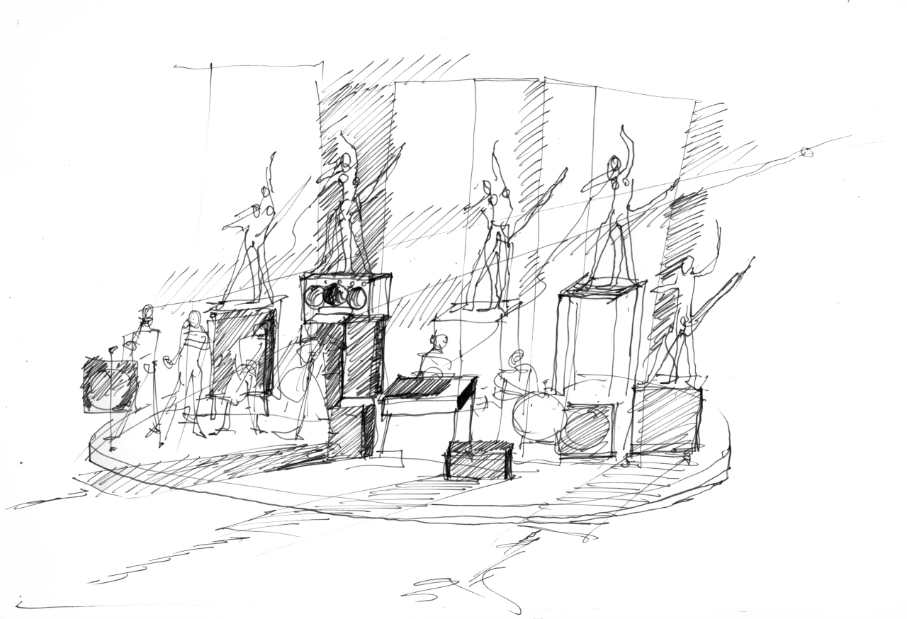 studio per scenografia teatrale (disegno per scenografia) di Fo, Dario (XX)