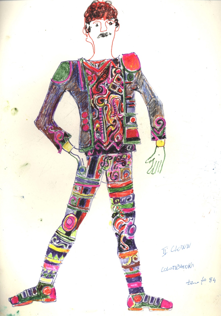 Il clown Colombaioni, figurino per costume di scena, maschile (disegno) di Fo, Dario (XX)