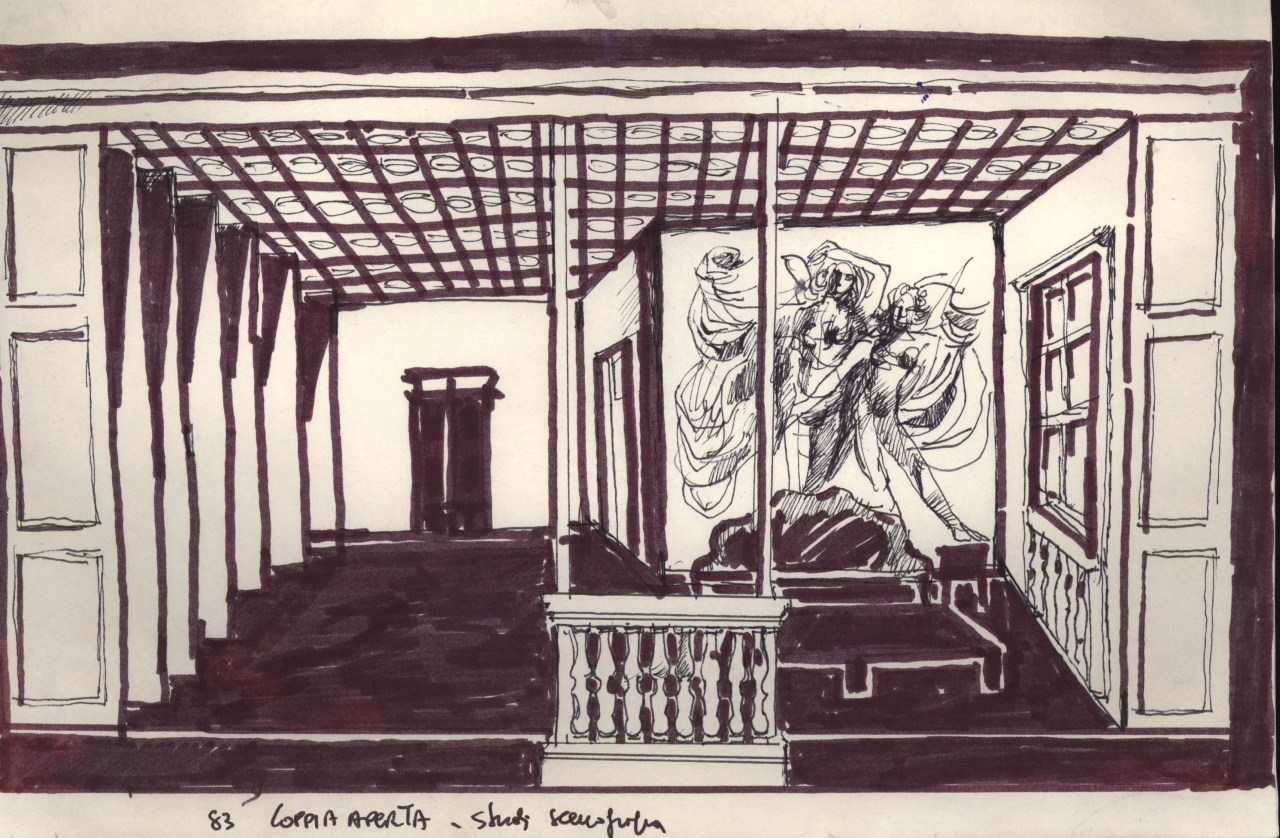 studio per scenografia teatrale (disegno per scenografia) di Fo, Dario (XX)