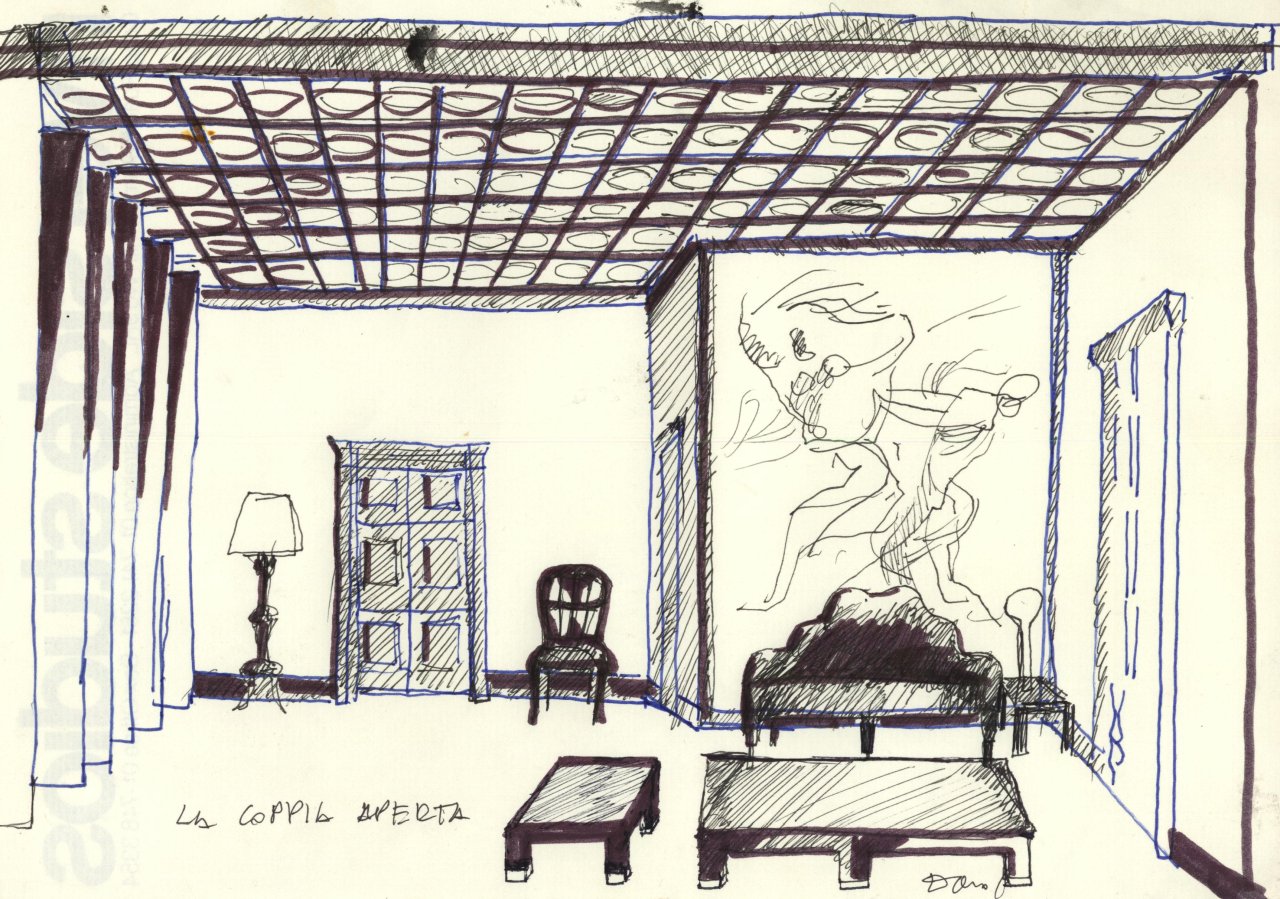 studio per scenografia teatrale (disegno per scenografia) di Fo, Dario (XX)