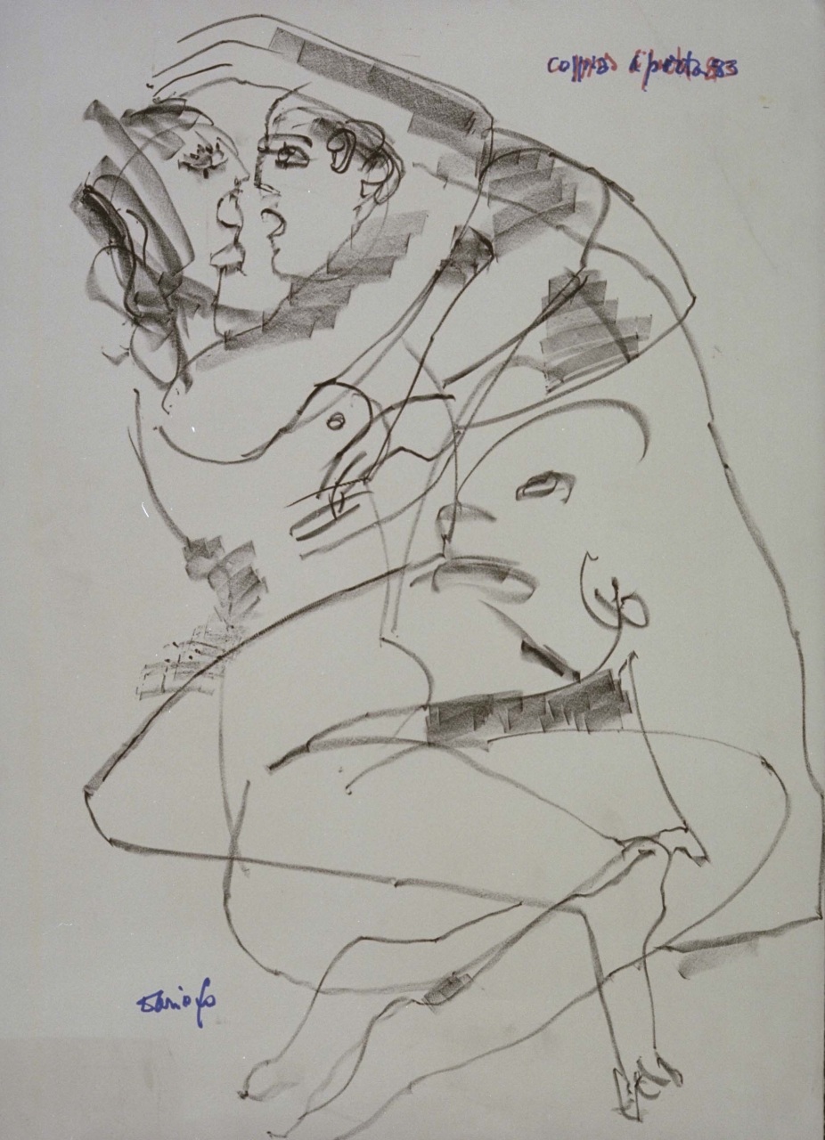 coppia di amanti, studio per manifesto (disegno) di Fo, Dario (XX)
