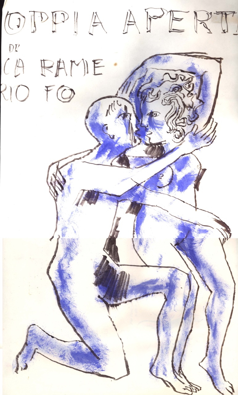 coppia di amanti, studio per manifesto (disegno) di Fo, Dario (XX)