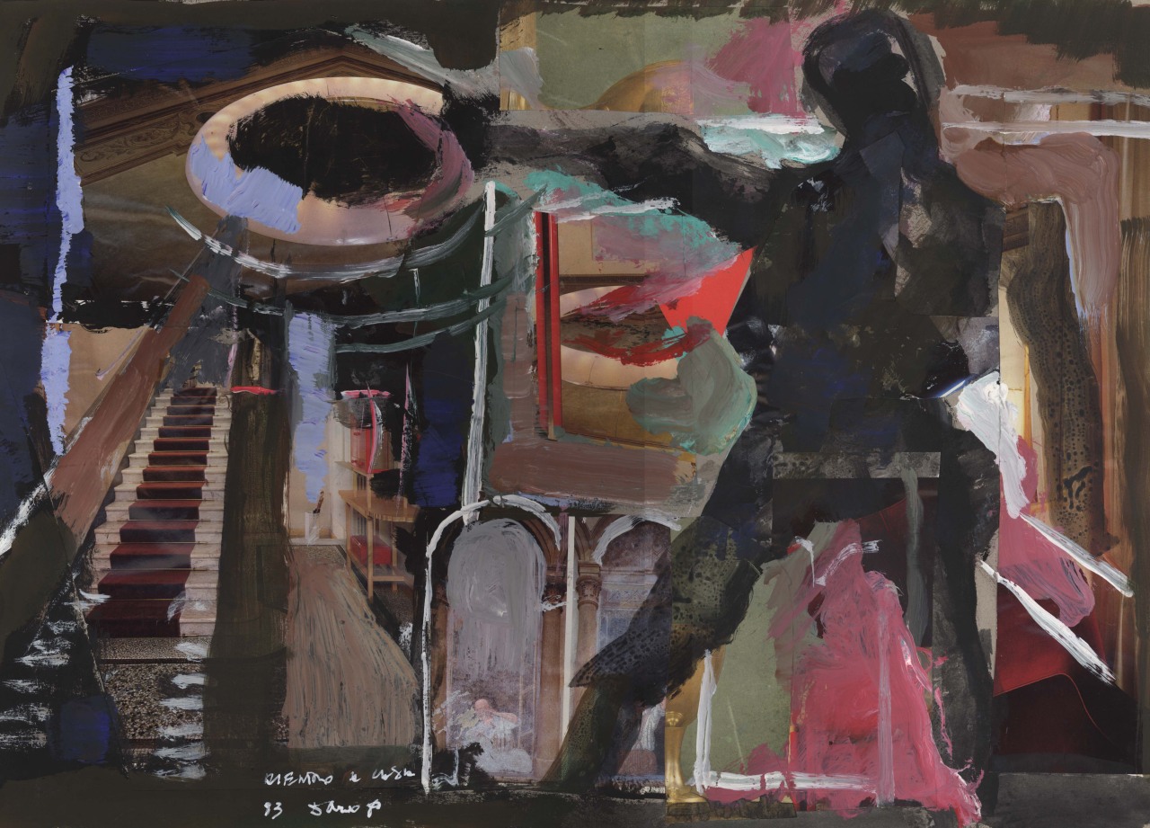 composizione con forme astratte, elementi architettonici e figura femminile (collage) di Fo, Dario (XX)