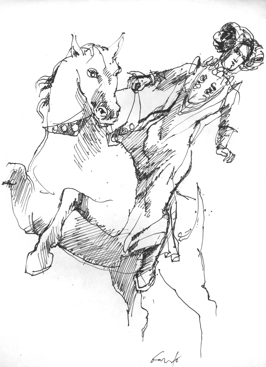 regina Elisabetta I d'Inghilterra a cavallo (disegno) di Fo, Dario (XX)