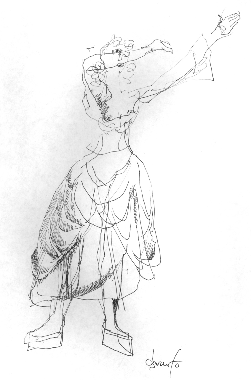 figurino per costume di scena, femminile (disegno) di Fo, Dario (XX)