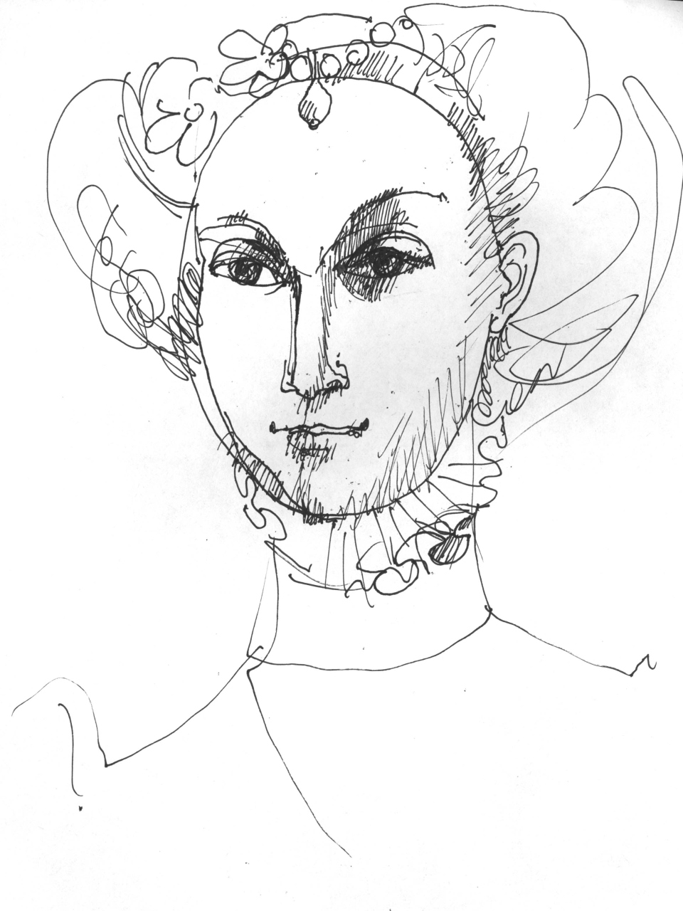 studio del volto della regina Elisabetta I d’Inghilterra (disegno) di Fo, Dario (XX)